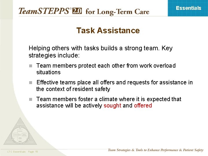 Essentials Task Assistance Helping others with tasks builds a strong team. Key strategies include: