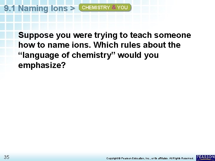 9. 1 Naming Ions > CHEMISTRY & YOU Suppose you were trying to teach