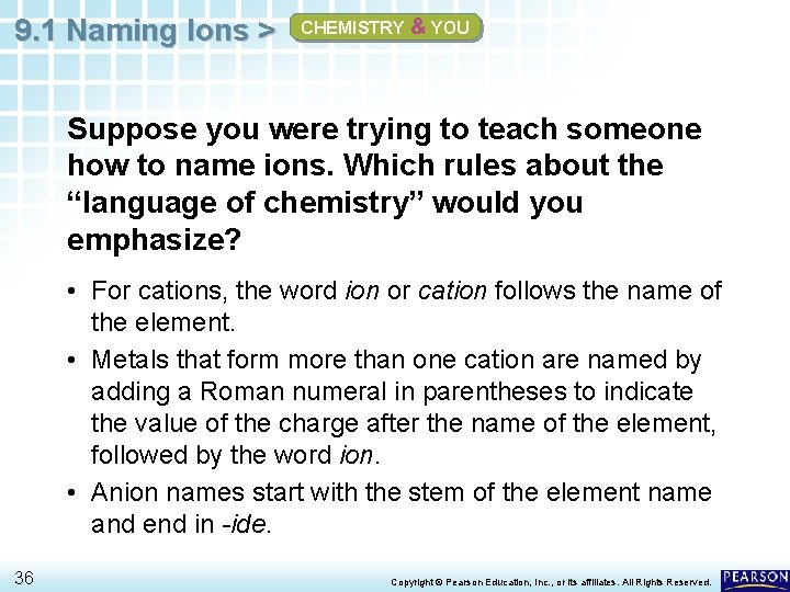 9. 1 Naming Ions > CHEMISTRY & YOU Suppose you were trying to teach