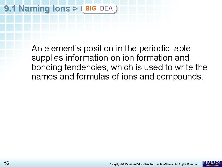 9. 1 Naming Ions > BIG IDEA An element’s position in the periodic table