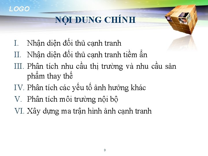 LOGO NỘI DUNG CHÍNH I. Nhận diện đối thủ cạnh tranh II. Nhận diện