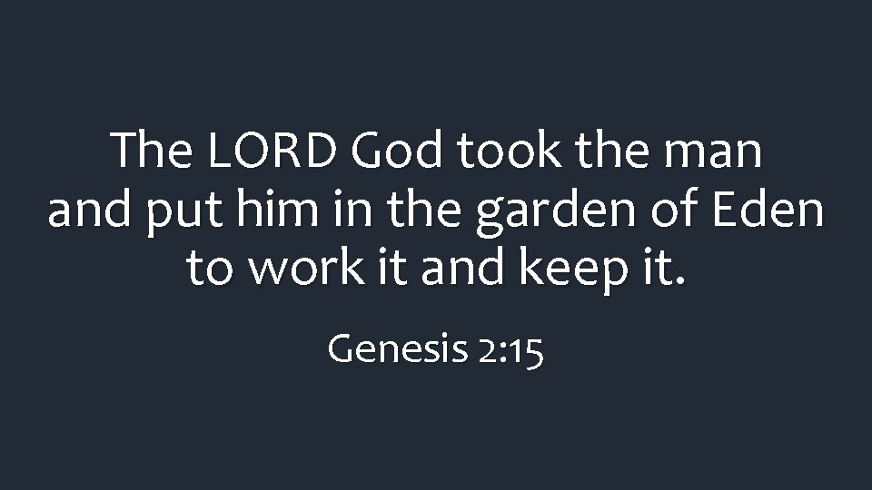 The LORD God took the man and put him in the garden of Eden The LORD God took the man and put him in the garden of Eden