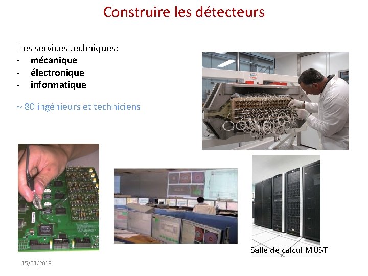 Construire les détecteurs Les services techniques: - mécanique électronique informatique 80 ingénieurs et techniciens