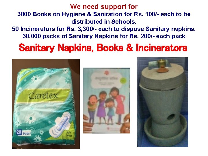 We need support for 3000 Books on Hygiene & Sanitation for Rs. 100/- each