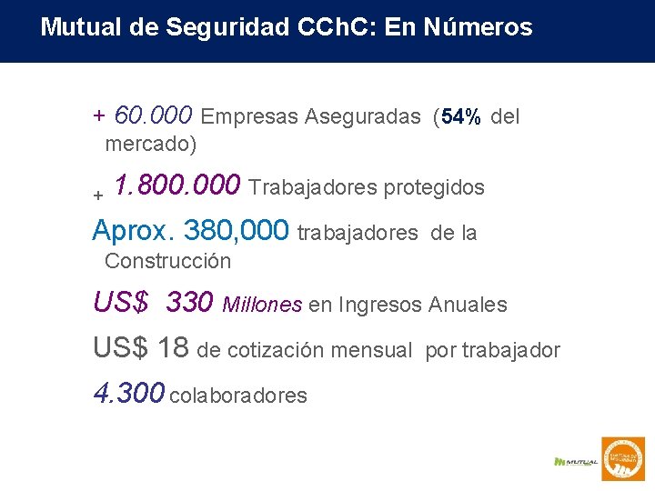 Mutual de Seguridad CCh. C: En Números + 60. 000 Empresas Aseguradas (54% del