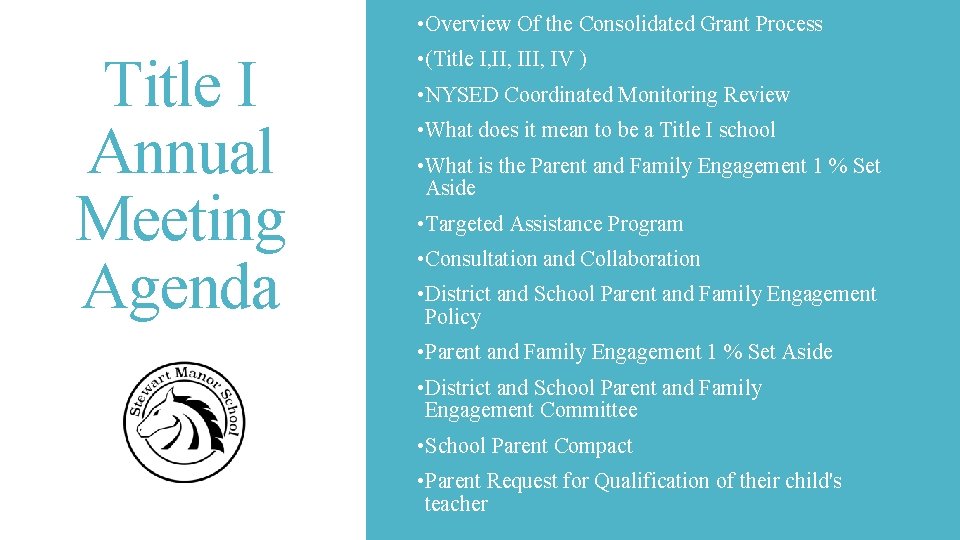  • Overview Of the Consolidated Grant Process Title I Annual Meeting Agenda •