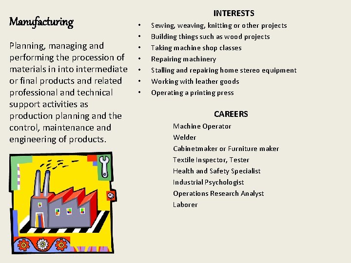 Manufacturing Planning, managing and performing the procession of materials in into intermediate or final