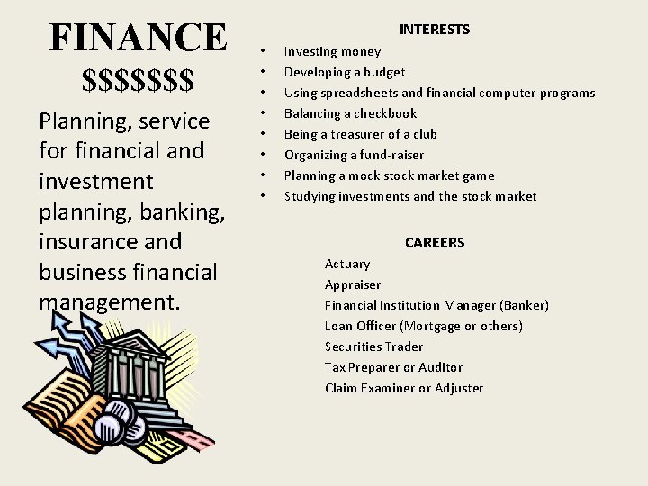 FINANCE $$$$$$$ Planning, service for financial and investment planning, banking, insurance and business financial