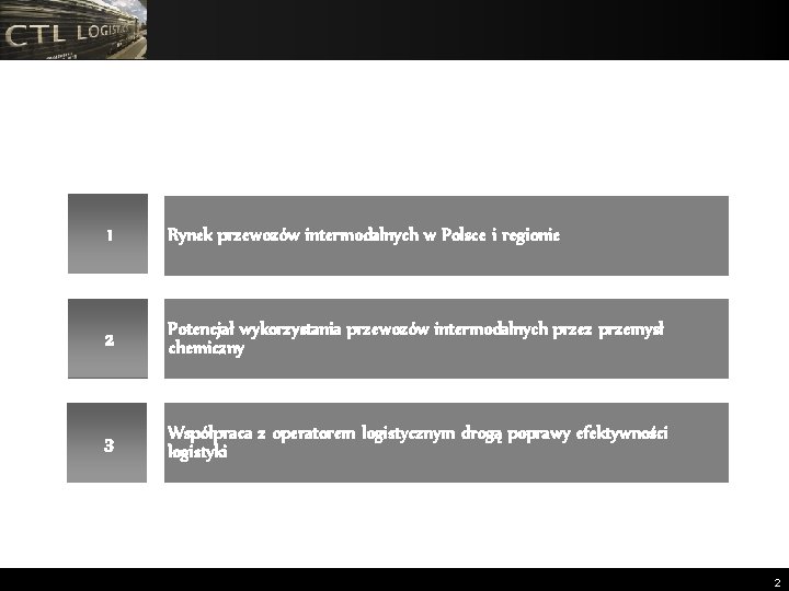 1 Rynek przewozów intermodalnych w Polsce i regionie 2 Potencjał wykorzystania przewozów intermodalnych przez