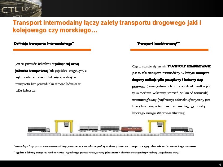 Transport intermodalny łączy zalety transportu drogowego jaki i kolejowego czy morskiego… Definicja transportu Intermodalnego*