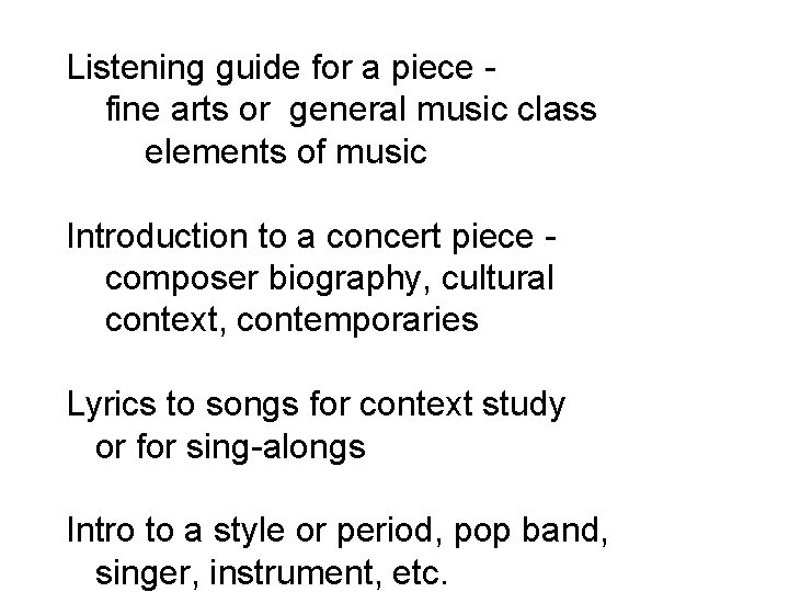 Listening guide for a piece fine arts or general music class elements of music