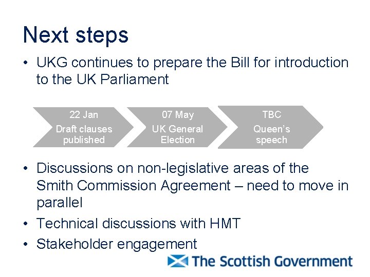 Next steps • UKG continues to prepare the Bill for introduction to the UK