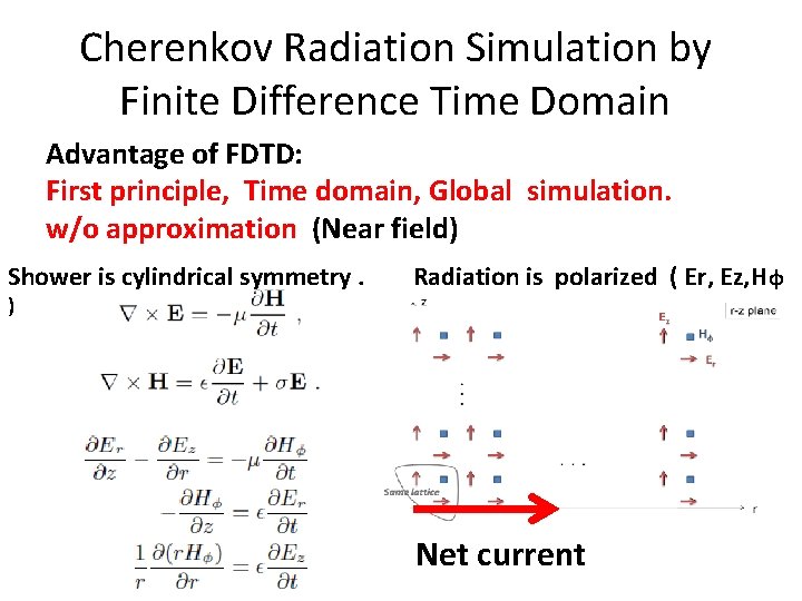Cherenkov Radiation Simulation by Finite Difference Time Domain Advantage of FDTD: First principle, Time Cherenkov Radiation Simulation by Finite Difference Time Domain Advantage of FDTD: First principle, Time