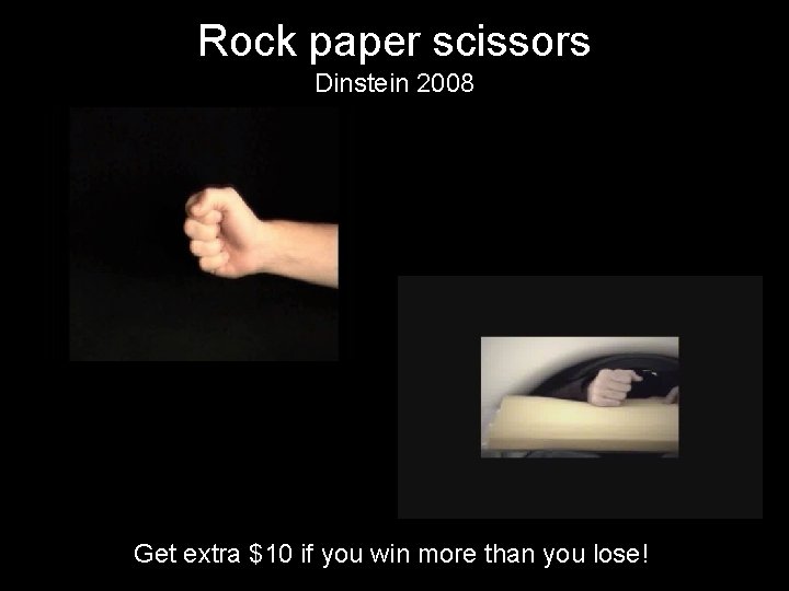 Rock paper scissors Dinstein 2008 Get extra $10 if you win more than you