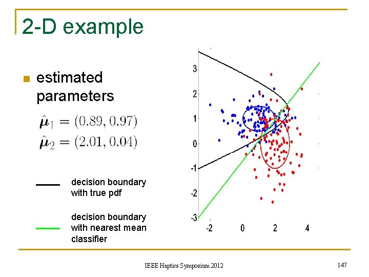 2 -D example n estimated parameters decision boundary with true pdf decision boundary with