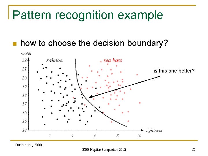 Pattern recognition example n how to choose the decision boundary? is this one better?