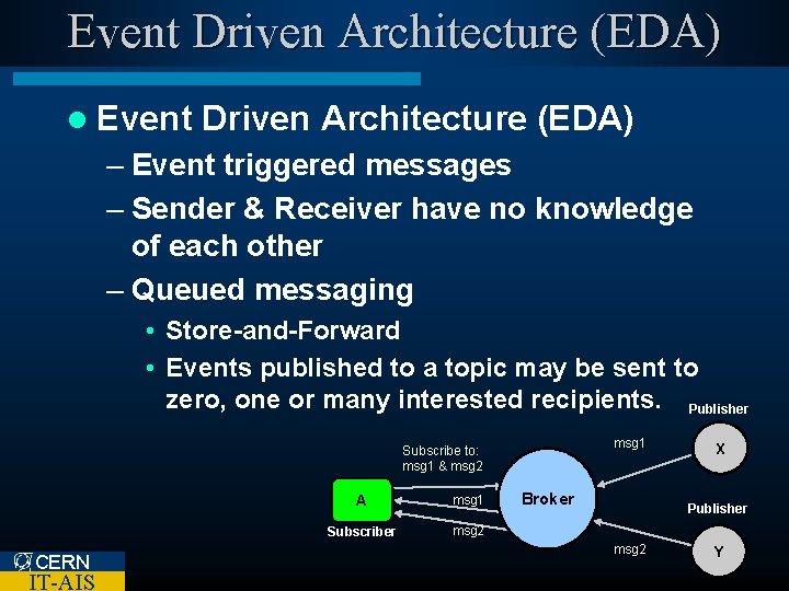 Event Driven Architecture (EDA) l Event Driven Architecture (EDA) – Event triggered messages –