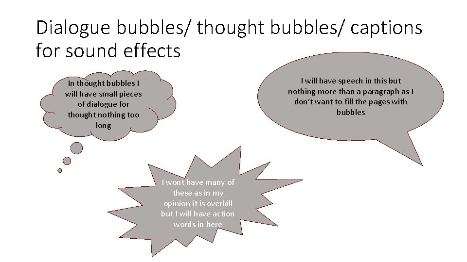 Dialogue bubbles/ thought bubbles/ captions for sound effects I will have speech in this Dialogue bubbles/ thought bubbles/ captions for sound effects I will have speech in this