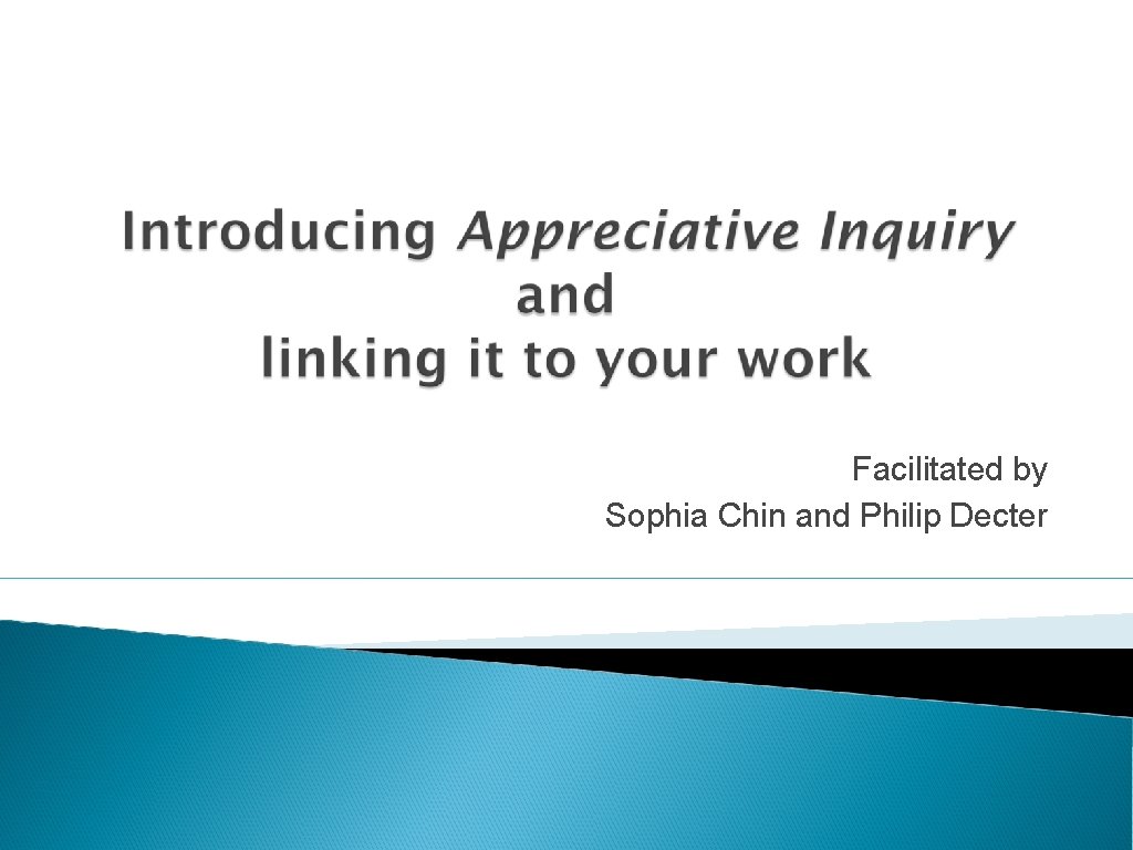 Facilitated by Sophia Chin and Philip Decter 