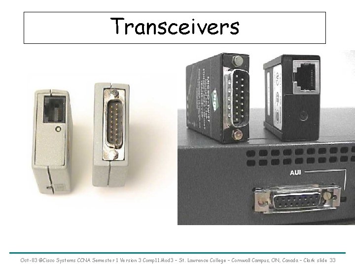 Transceivers Oct-03 ©Cisco Systems CCNA Semester 1 Version 3 Comp 11 Mod 3 –