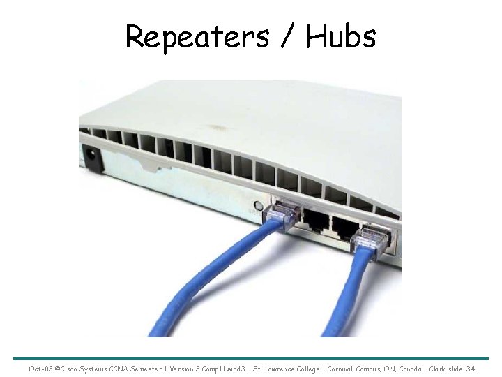 Repeaters / Hubs Oct-03 ©Cisco Systems CCNA Semester 1 Version 3 Comp 11 Mod