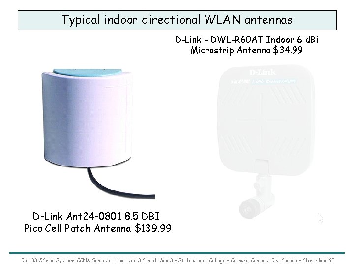 Typical indoor directional WLAN antennas D-Link - DWL-R 60 AT Indoor 6 d. Bi