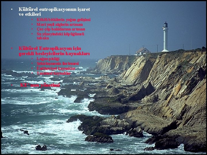 • Kültürel eutropikasyonun işaret ve etkileri • • • Kültürel Eutropikasyon için gerekli • Kültürel eutropikasyonun işaret ve etkileri • • • Kültürel Eutropikasyon için gerekli