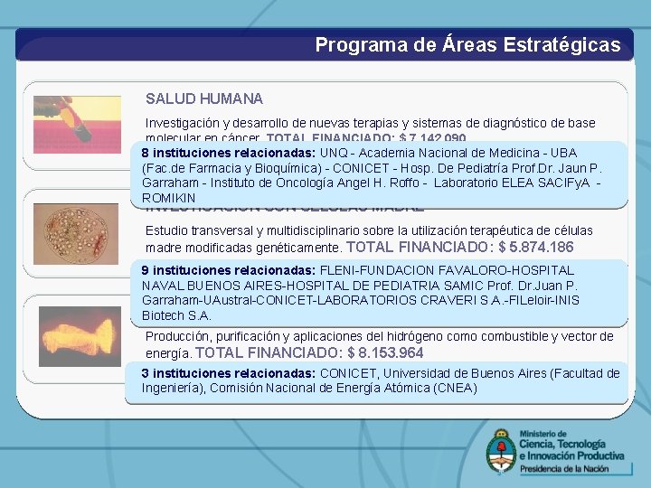 Programa de Áreas Estratégicas SALUD HUMANA Investigación y desarrollo de nuevas terapias y sistemas