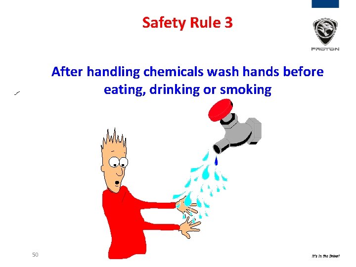 Safety Rule 3 After handling chemicals wash hands before eating, drinking or smoking 50 Safety Rule 3 After handling chemicals wash hands before eating, drinking or smoking 50
