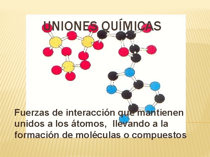 UNIONES QUÍMICAS Fuerzas de interacción que mantienen unidos a los átomos, llevando a la