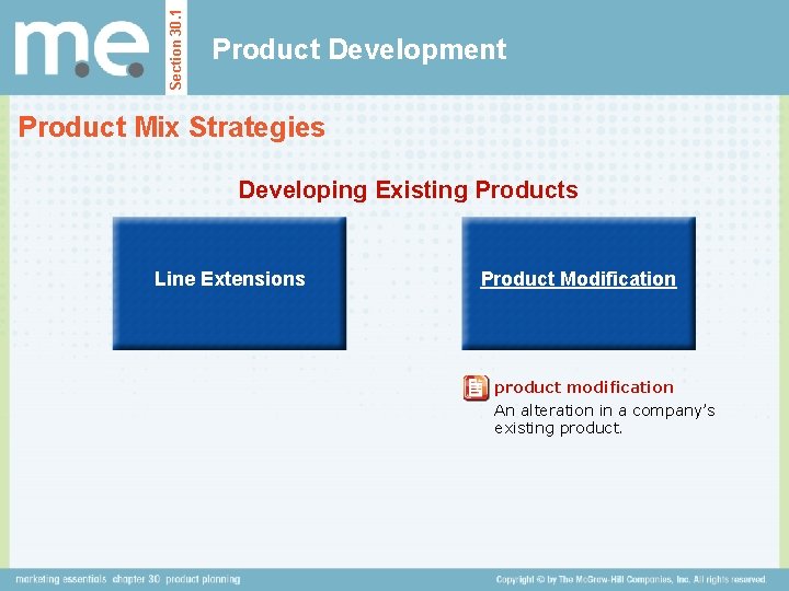 Section 30. 1 Product Development Product Mix Strategies Developing Existing Products Line Extensions Product