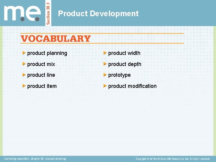 Section 30. 1 Product Development product planning product width product mix product depth product