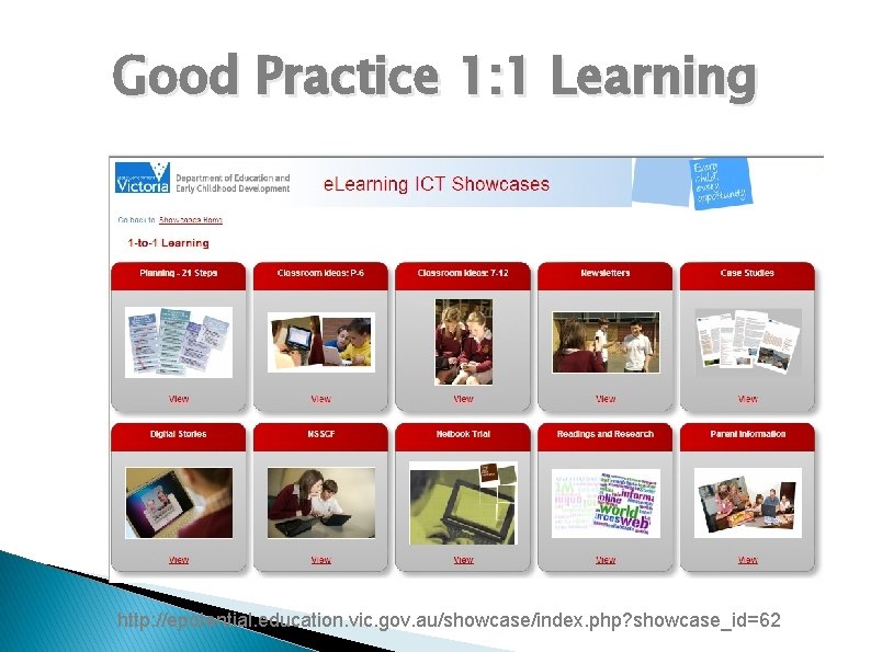 Good Practice 1: 1 Learning http: //epotential. education. vic. gov. au/showcase/index. php? showcase_id=62 