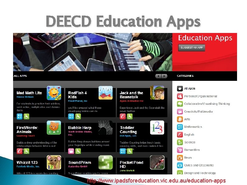 DEECD Education Apps http: //www. ipadsforeducation. vic. edu. au/education-apps 