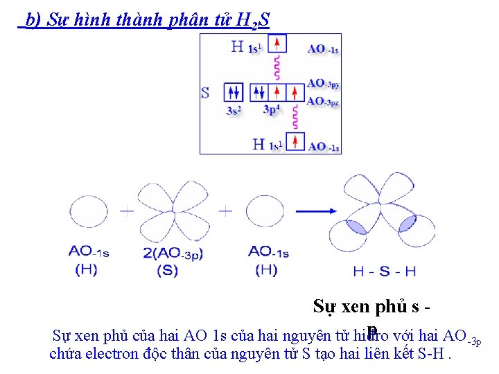 b) Sự hình thành phân tử H 2 S Sự xen phủ s p