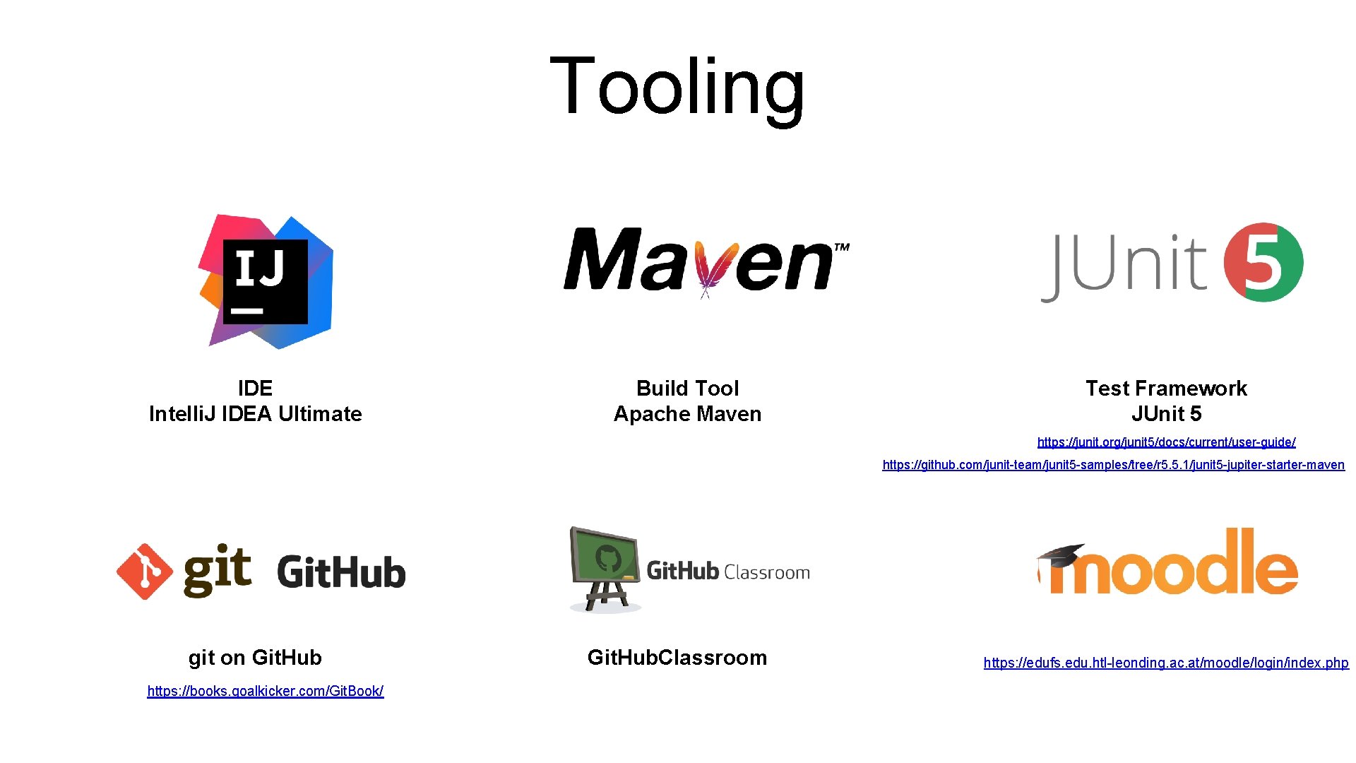Tooling IDE Intelli. J IDEA Ultimate Build Tool Apache Maven Test Framework JUnit 5