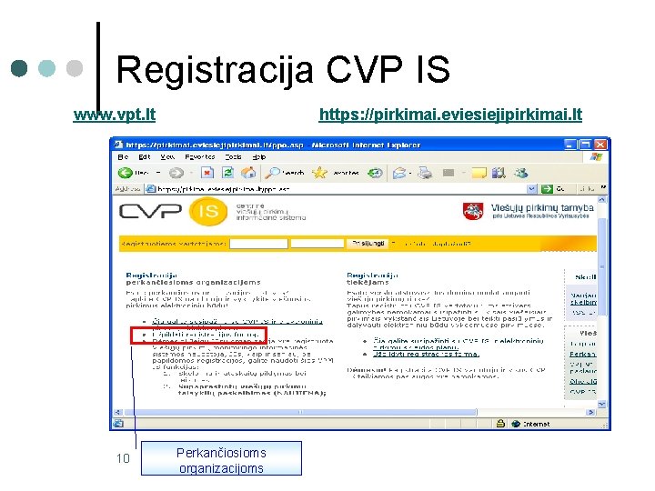 Registracija CVP IS www. vpt. lt https: //pirkimai. eviesiejipirkimai. lt 10 Perkančiosioms organizacijoms 