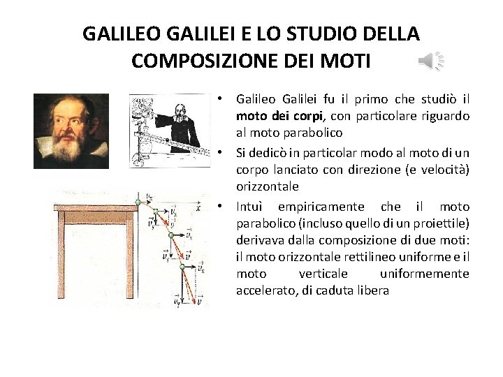 GALILEO GALILEI E LO STUDIO DELLA COMPOSIZIONE DEI MOTI • Galileo Galilei fu il