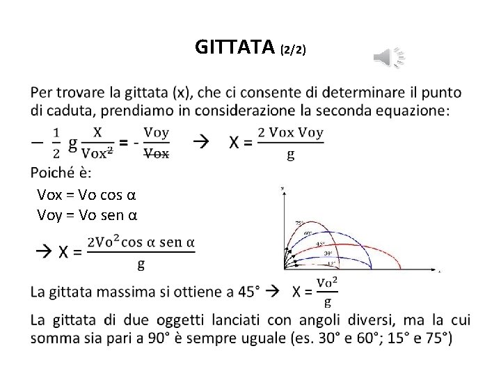 GITTATA (2/2) • Vox = Vo cos α Voy = Vo sen α 