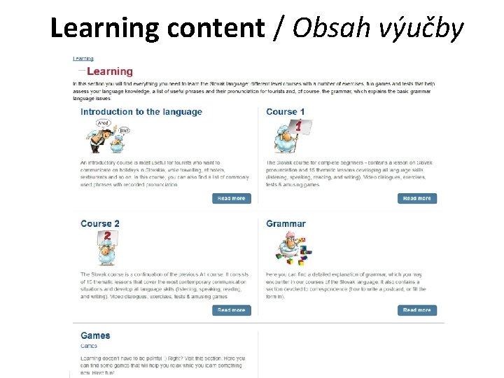 Learning content / Obsah výučby 
