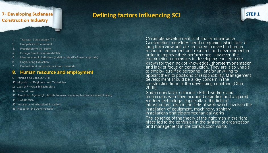 7 - Developing Sudanese Construction Industry 1. Transfer Technology (TT) 2. 3. 4. 5.