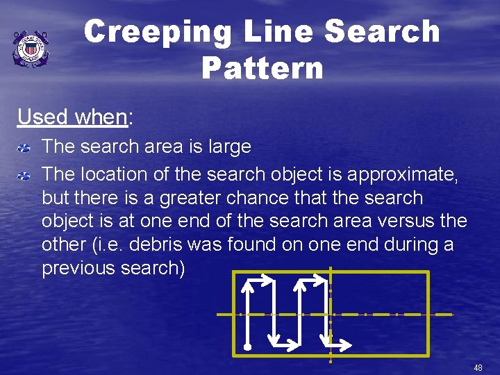 Creeping Line Search Pattern Used when: The search area is large The location of