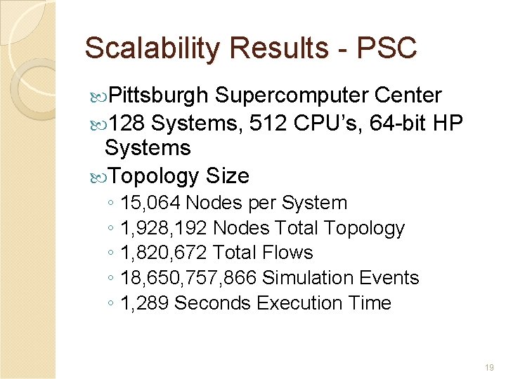 Scalability Results - PSC Pittsburgh Supercomputer Center 128 Systems, 512 CPU’s, 64 -bit HP