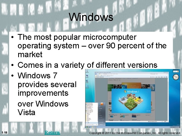 Windows • The most popular microcomputer operating system – over 90 percent of the