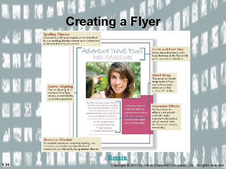 Creating a Flyer Return 1 -34 Copyright © 2011 by The Mc. Graw-Hill Companies,