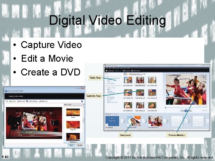 Digital Video Editing • Capture Video • Edit a Movie • Create a DVD