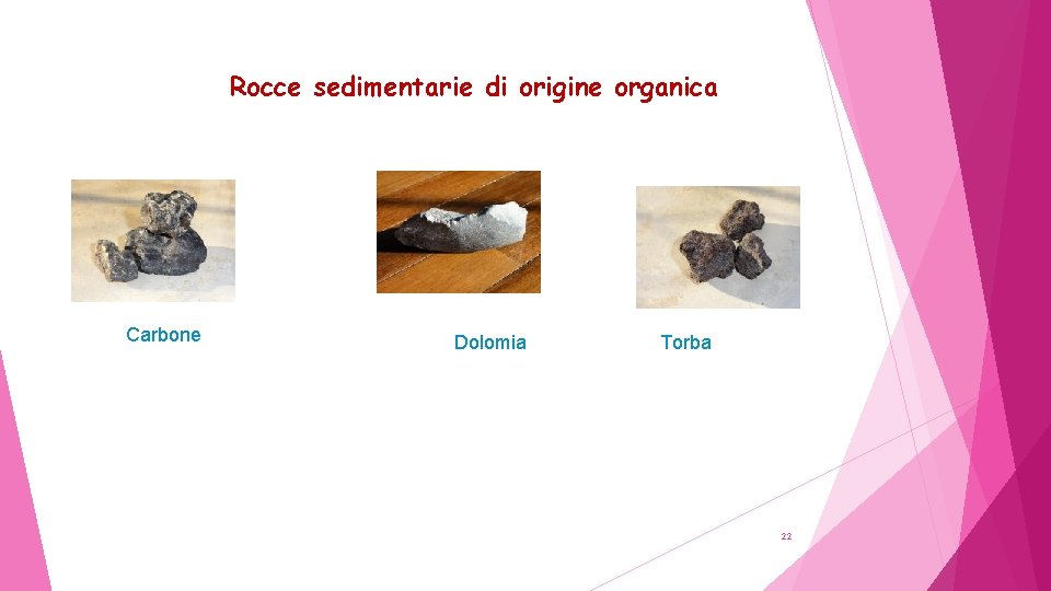 Rocce sedimentarie di origine organica Carbone Dolomia Torba 22 