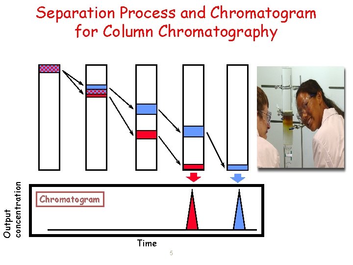 Output concentration Separation Process and Chromatogram for Column Chromatography Chromatogram Time 5 