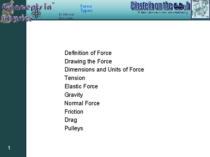 Force Types Definition of Force Drawing the Force Dimensions and Units of Force Tension