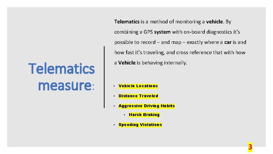 Telematics is a method of monitoring a vehicle. By combining a GPS system with